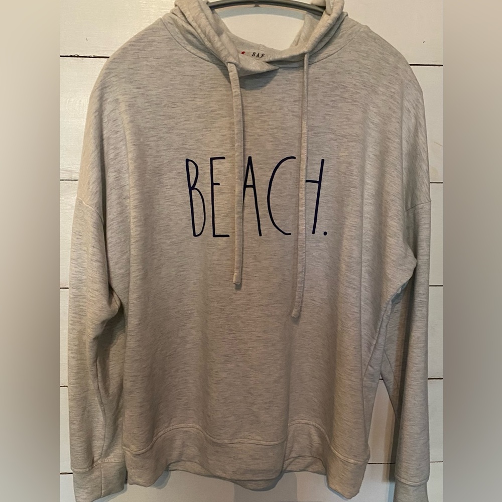Rae Dunn Women’s Size Small Gray BEACH. Graphic‎ Hoodie Pullover - Picture 4 of 12